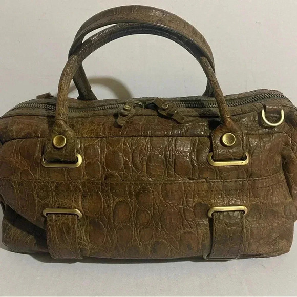 Theory brown crocodile brown distressed leather satchel handbag - Picture 1 of 13